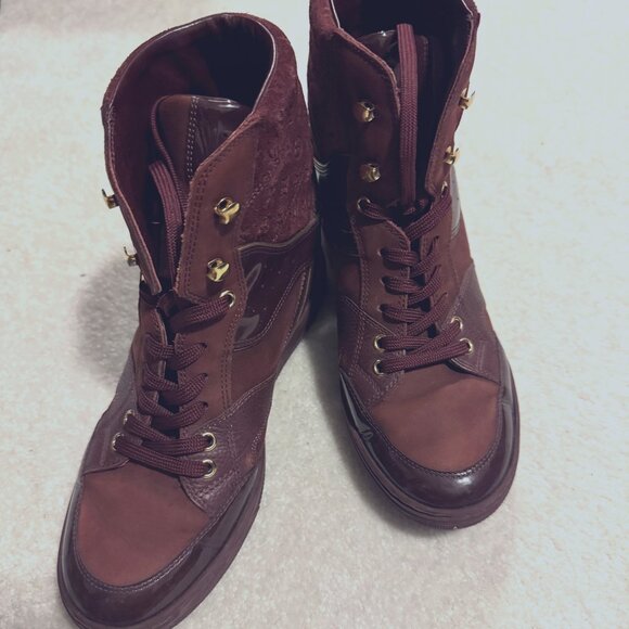 Louis Vuitton burgundy cliffhanger wedge sneakers 6 cm internal wedge - Picture 1 of 16